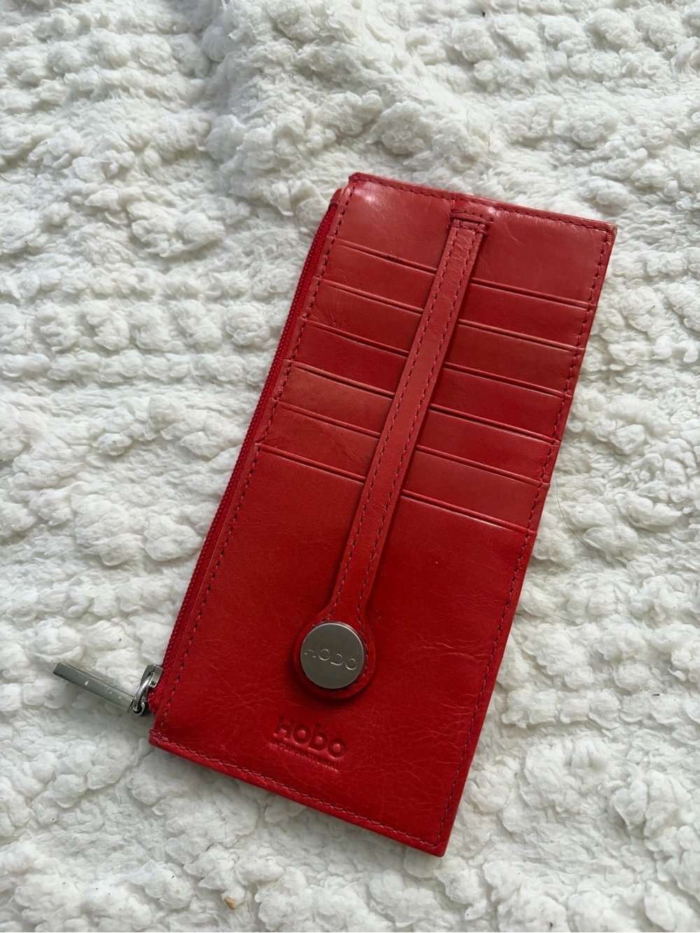 HOBO Red Leather Card Organizer with Snap Strap